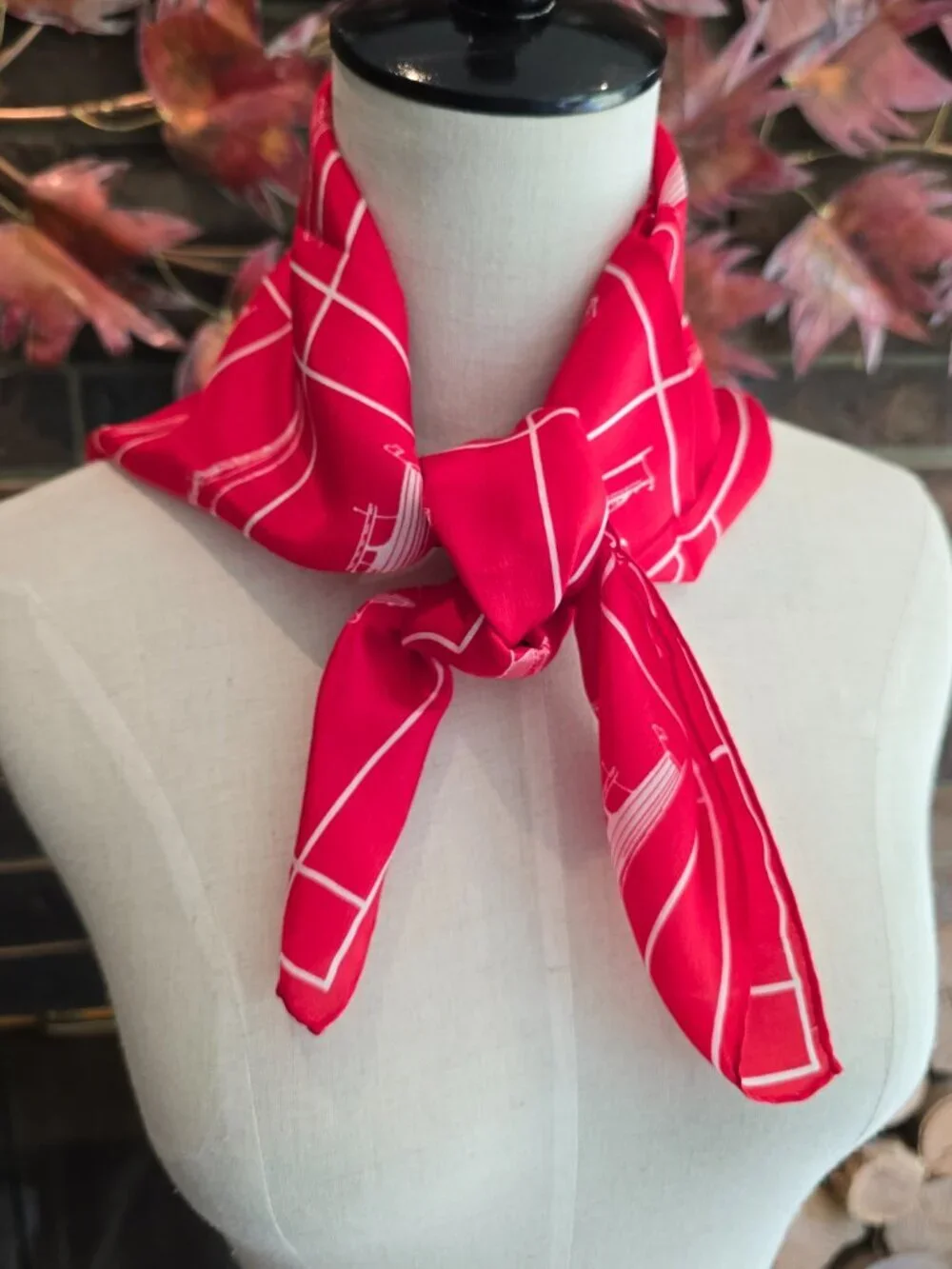 Vera Neumann - Vintage Silk Scarf w/ Traditional Wooden Motorboats, Red & White​ - Picture 3 of 9